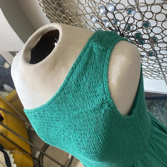Anrabess one shoulder green midi dress size large ruffle pleated smocked dress - Picture 8 of 9